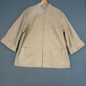 Vintage Beige Corduroy Zip Up Jacket O-Ring Pull Front Pockets Tan Large Chore